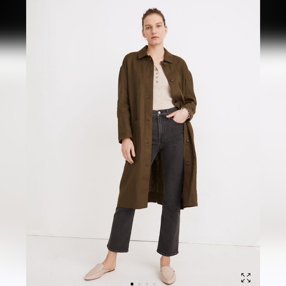 Madewell Jackets & Blazers - || MADEWELL || Linen Duster Army Green Pockets Button Down Jacket Sz S
